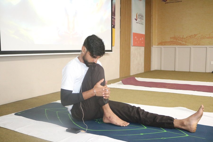 Group yoga session indoors